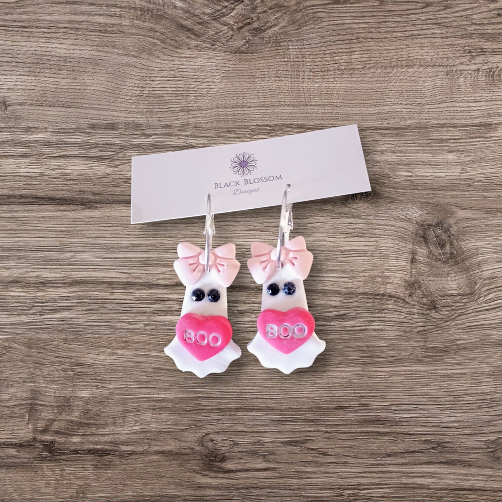 Handmade Pink and White Ghost Earrings